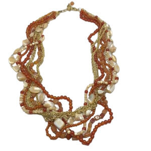 𝅺Multi layer chain mop shells carnelian beads summer statement necklace boho.